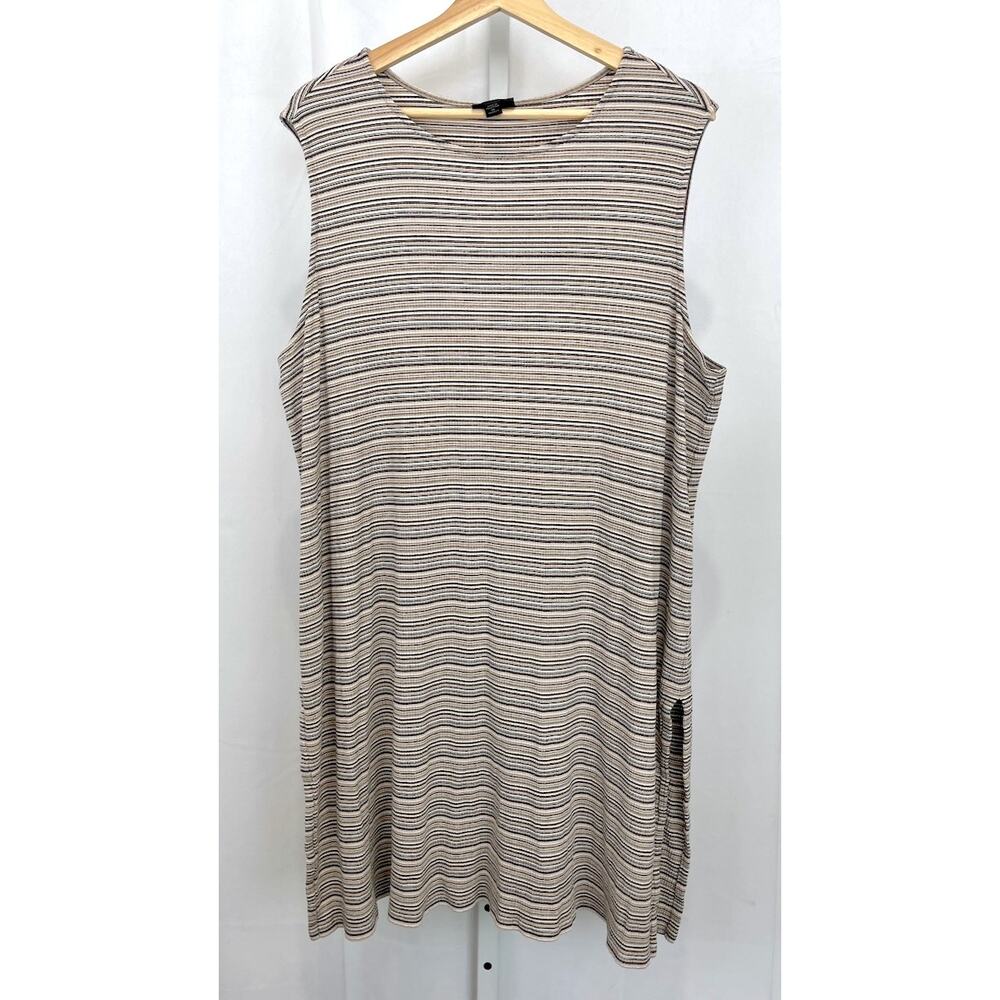 J. JILL Wearever Textured Stripe Pullover Tunic Top Sleeveless Beige 2X Plus